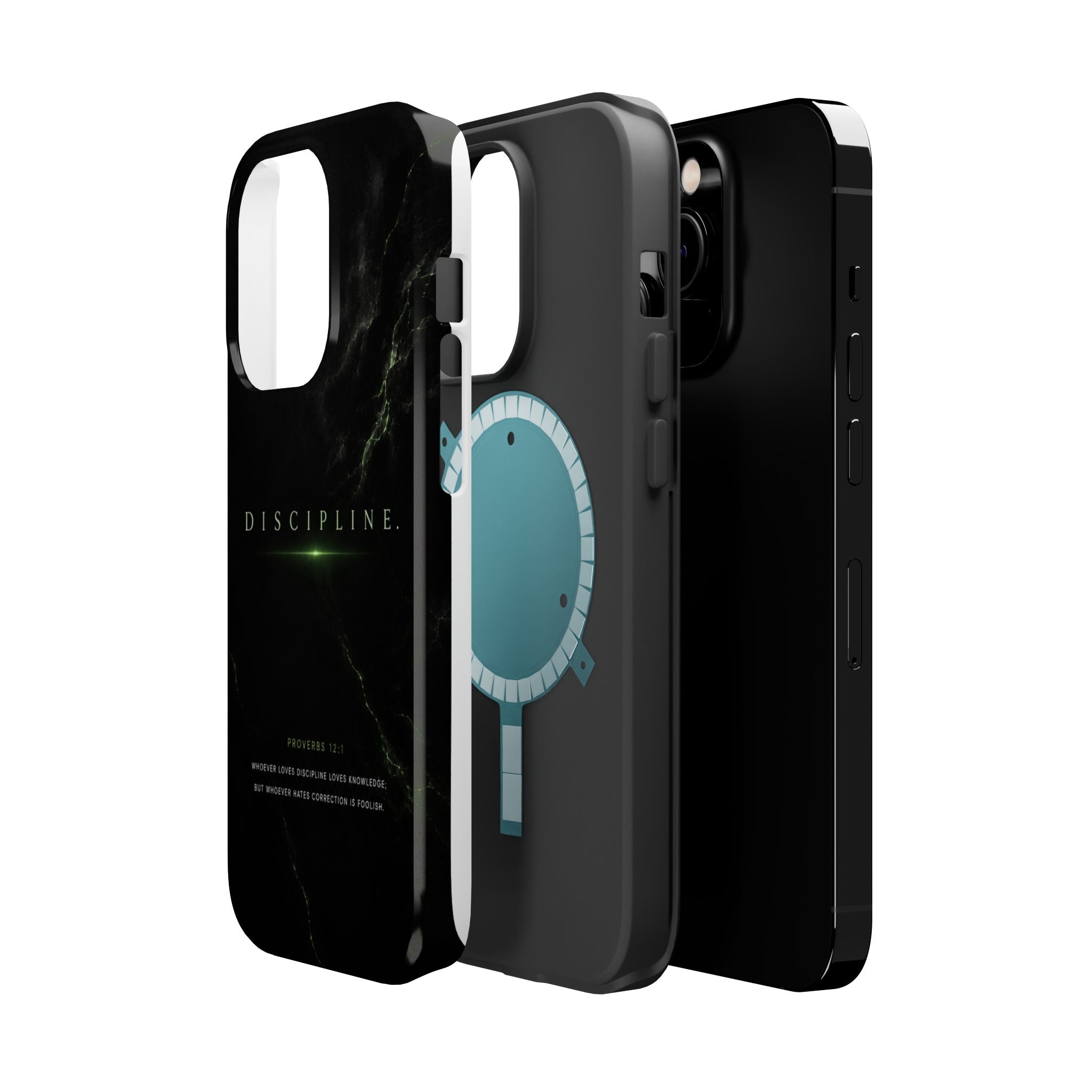 Phone Case for iPhone 17 / 16 / 15 / 14 Pro Max – Discipline | Black Marble Emerald Green | MagSafe Compatible