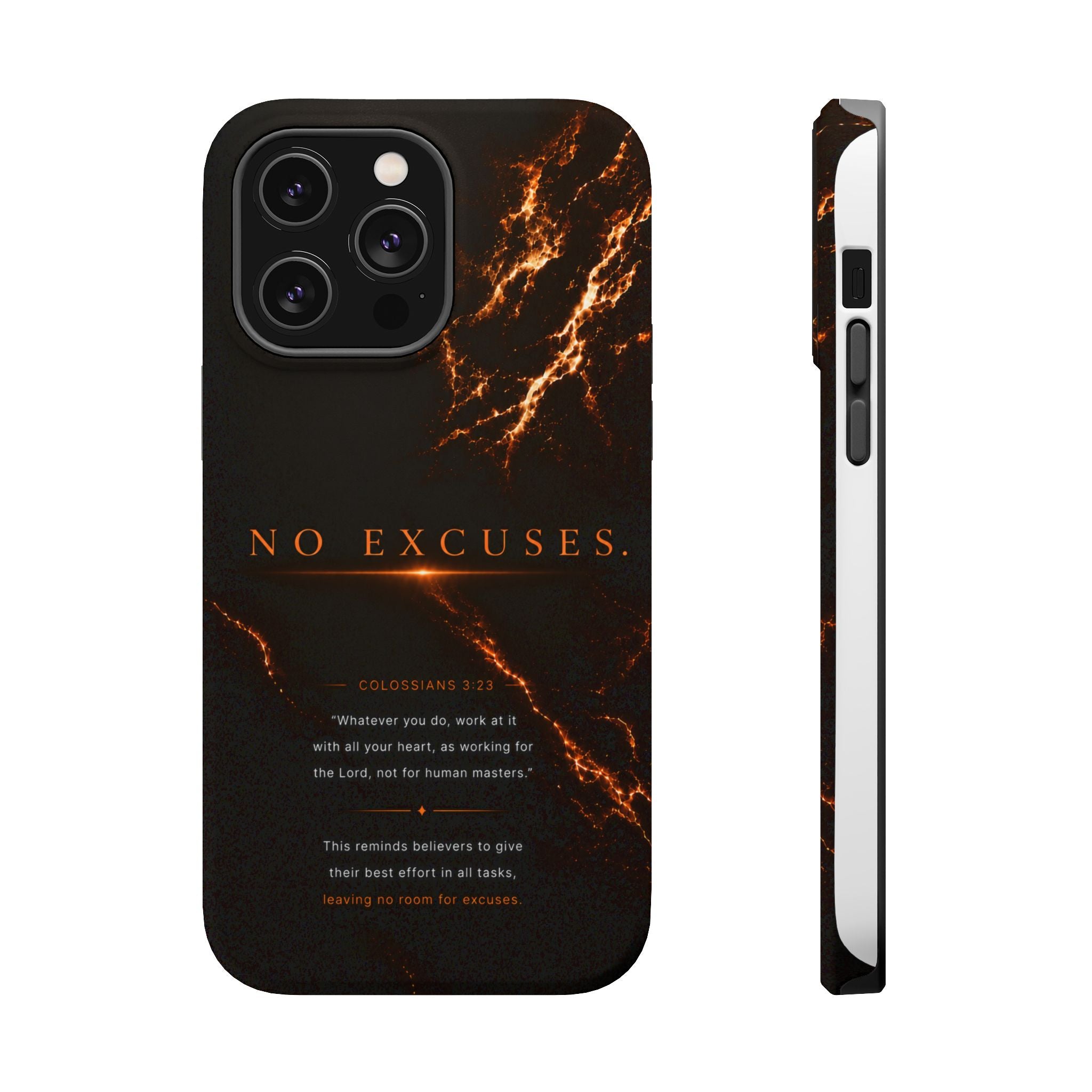 Phone Case for iPhone 17 / 16 / 15 / 14 Pro Max – Discipline | Black Marble Orange | MagSafe Compatible