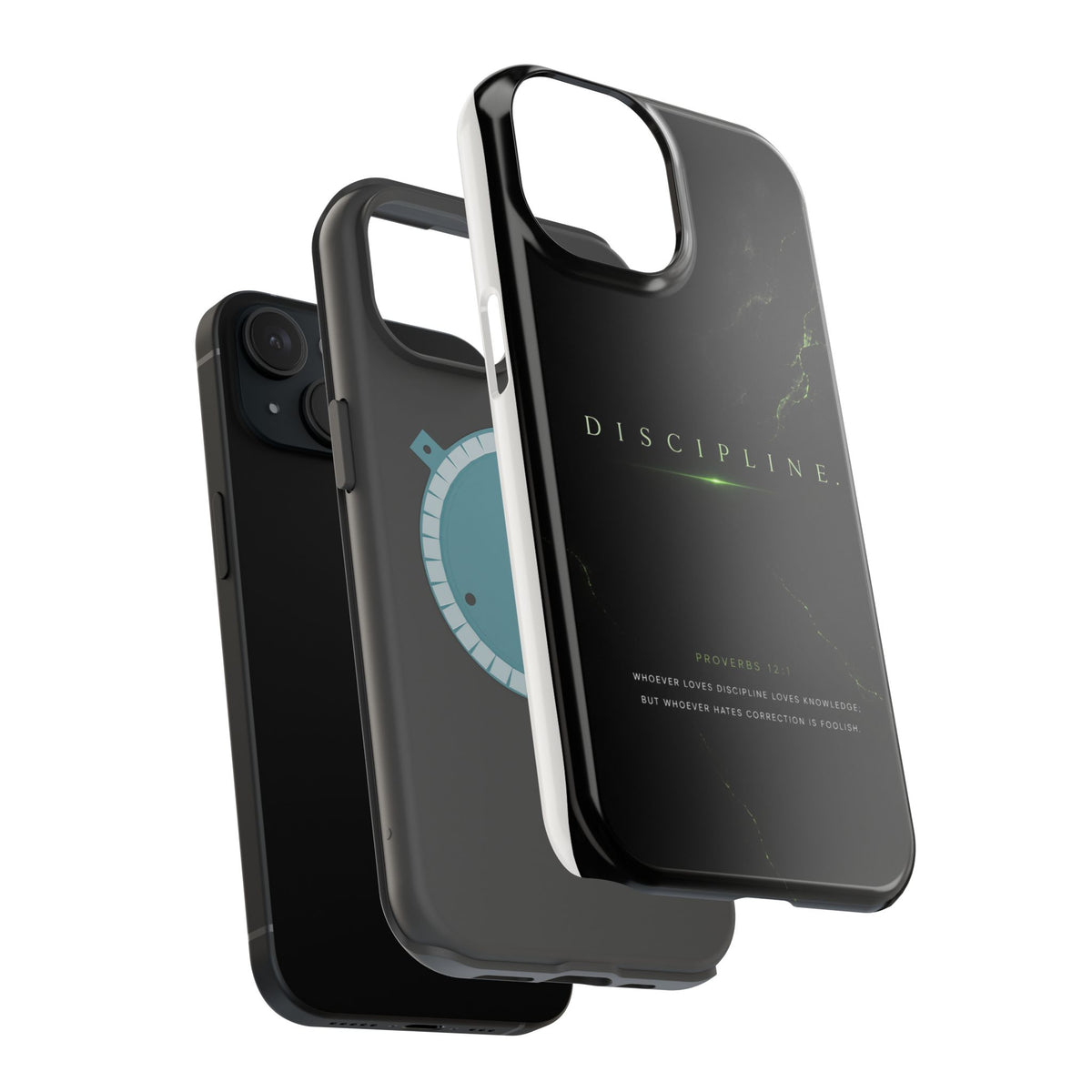 Phone Case for iPhone 17 / 16 / 15 / 14 Pro Max – Discipline | Black Marble Emerald Green | MagSafe Compatible