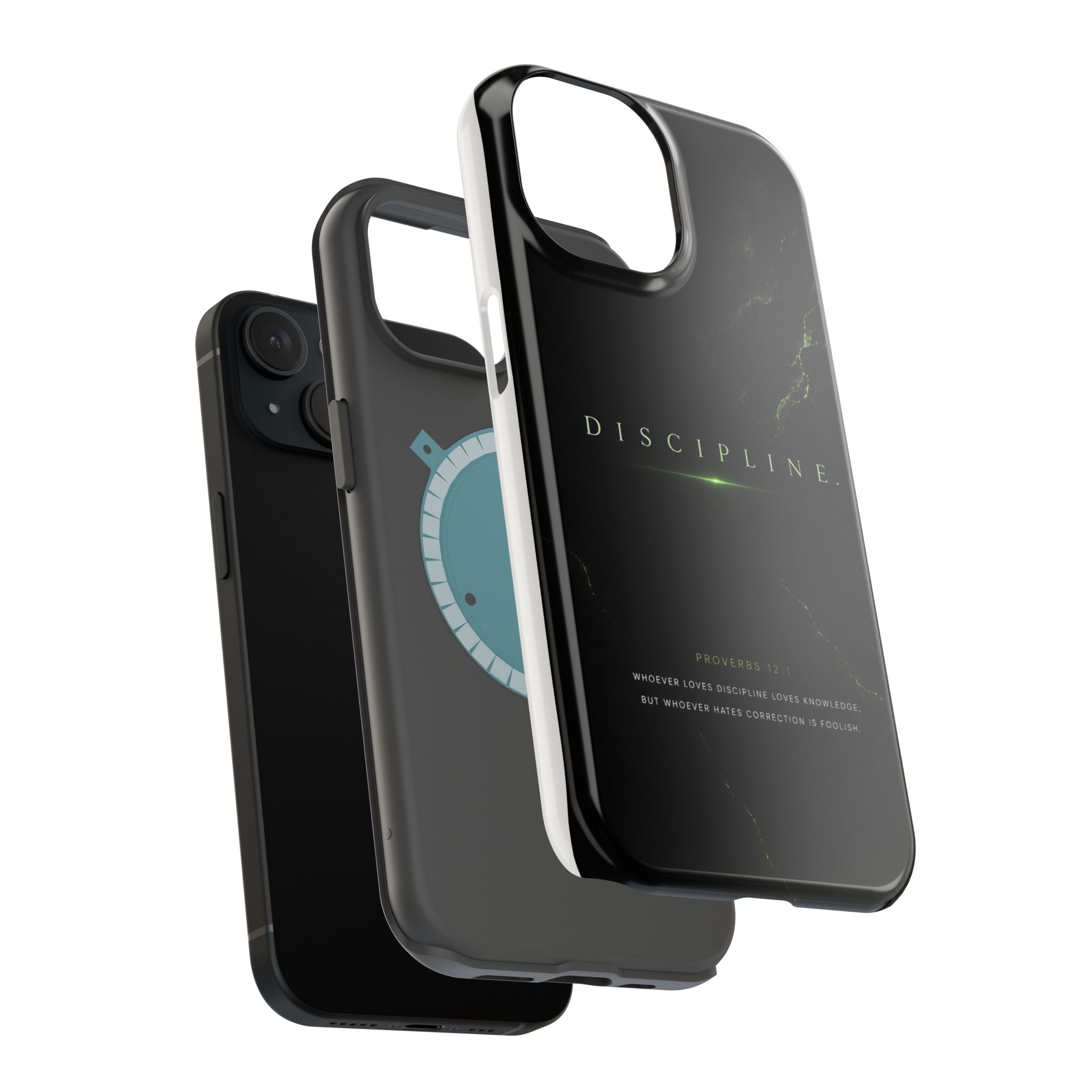 Phone Case for iPhone 17 / 16 / 15 / 14 Pro Max – Discipline | Black Marble Emerald Green | MagSafe Compatible