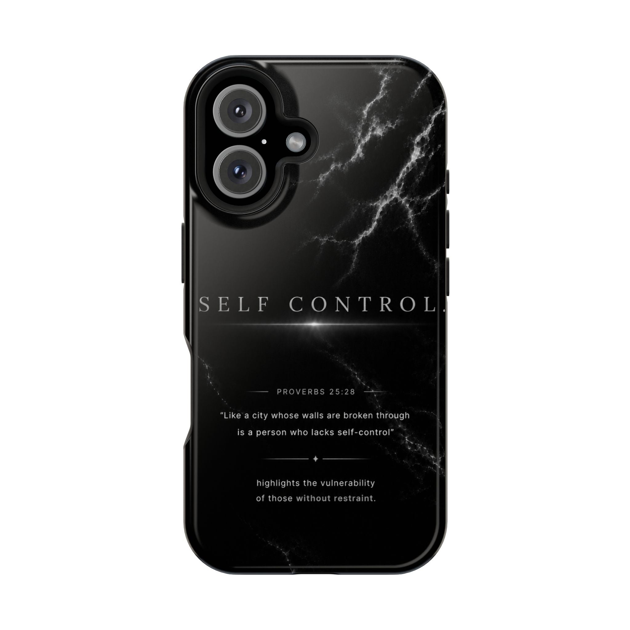 Phone Case for iPhone 17 / 16 / 15 / 14 Pro Max – Discipline | Black Marble Monochrome | MagSafe Compatible