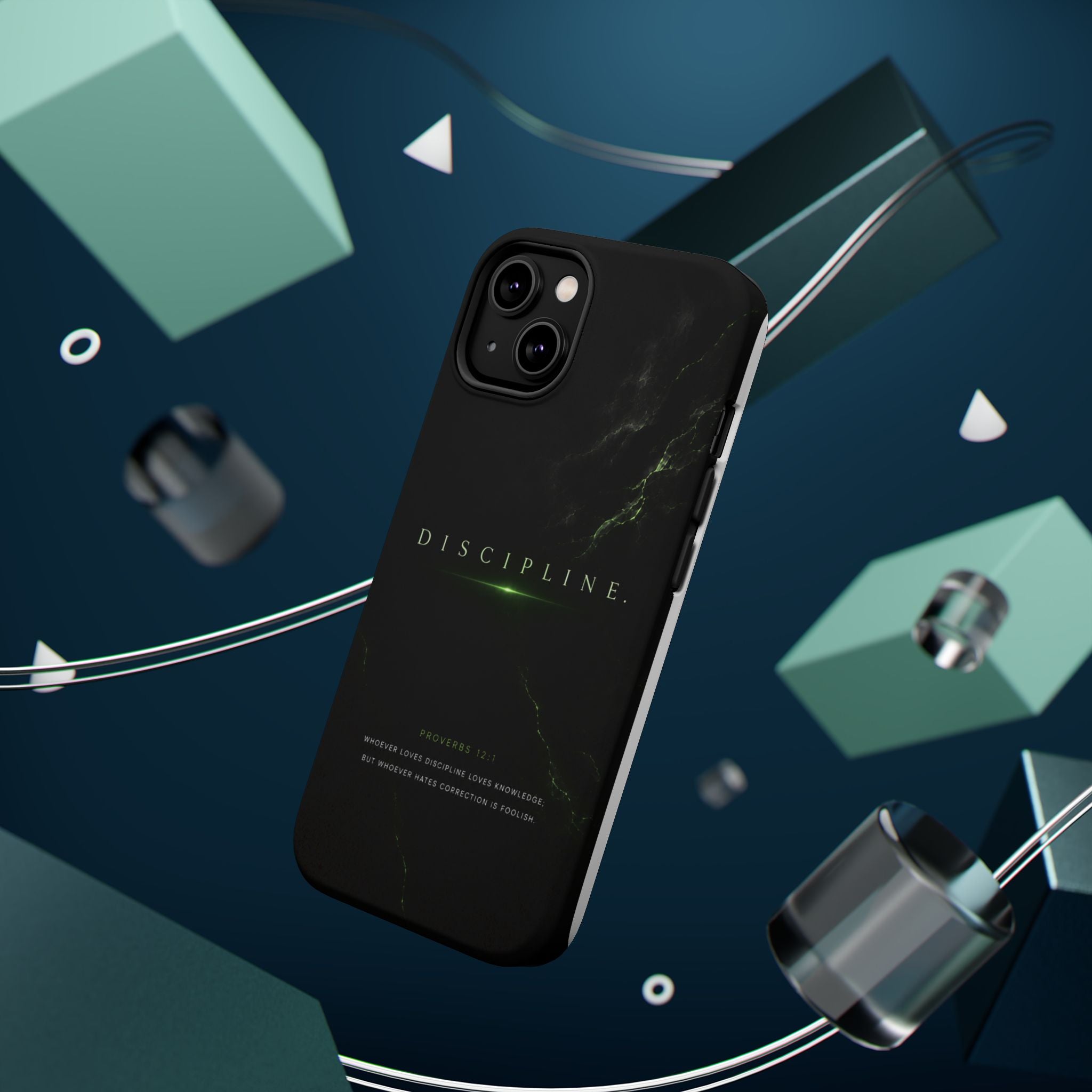 Phone Case for iPhone 17 / 16 / 15 / 14 Pro Max – Discipline | Black Marble Emerald Green | MagSafe Compatible