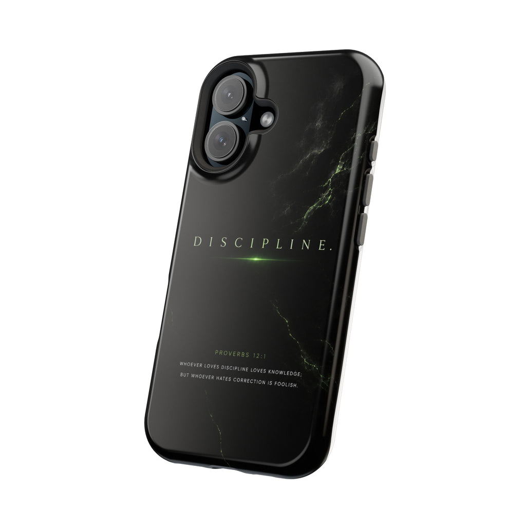 Phone Case for iPhone 17 / 16 / 15 / 14 Pro Max – Discipline | Black Marble Emerald Green | MagSafe Compatible