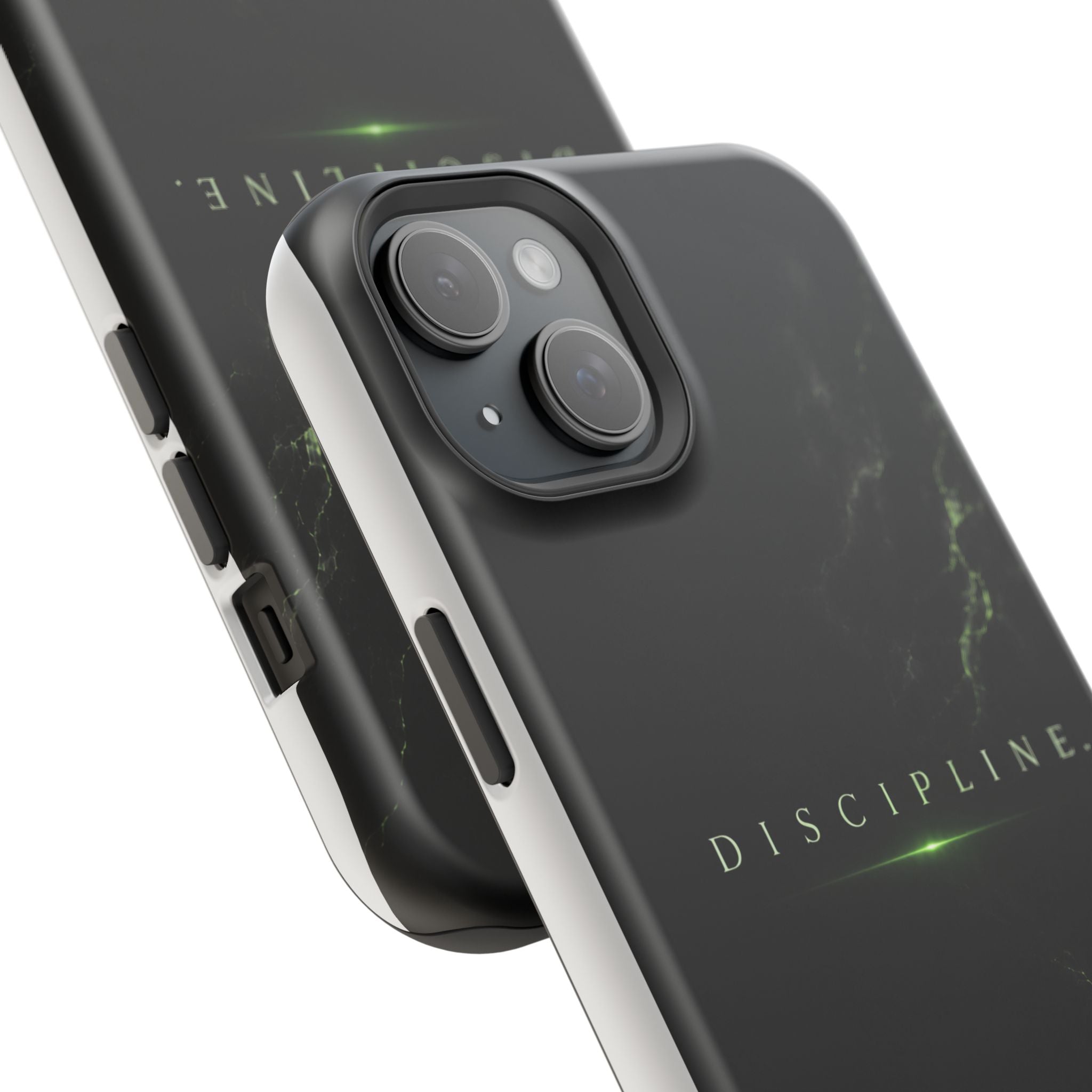 Phone Case for iPhone 17 / 16 / 15 / 14 Pro Max – Discipline | Black Marble Emerald Green | MagSafe Compatible