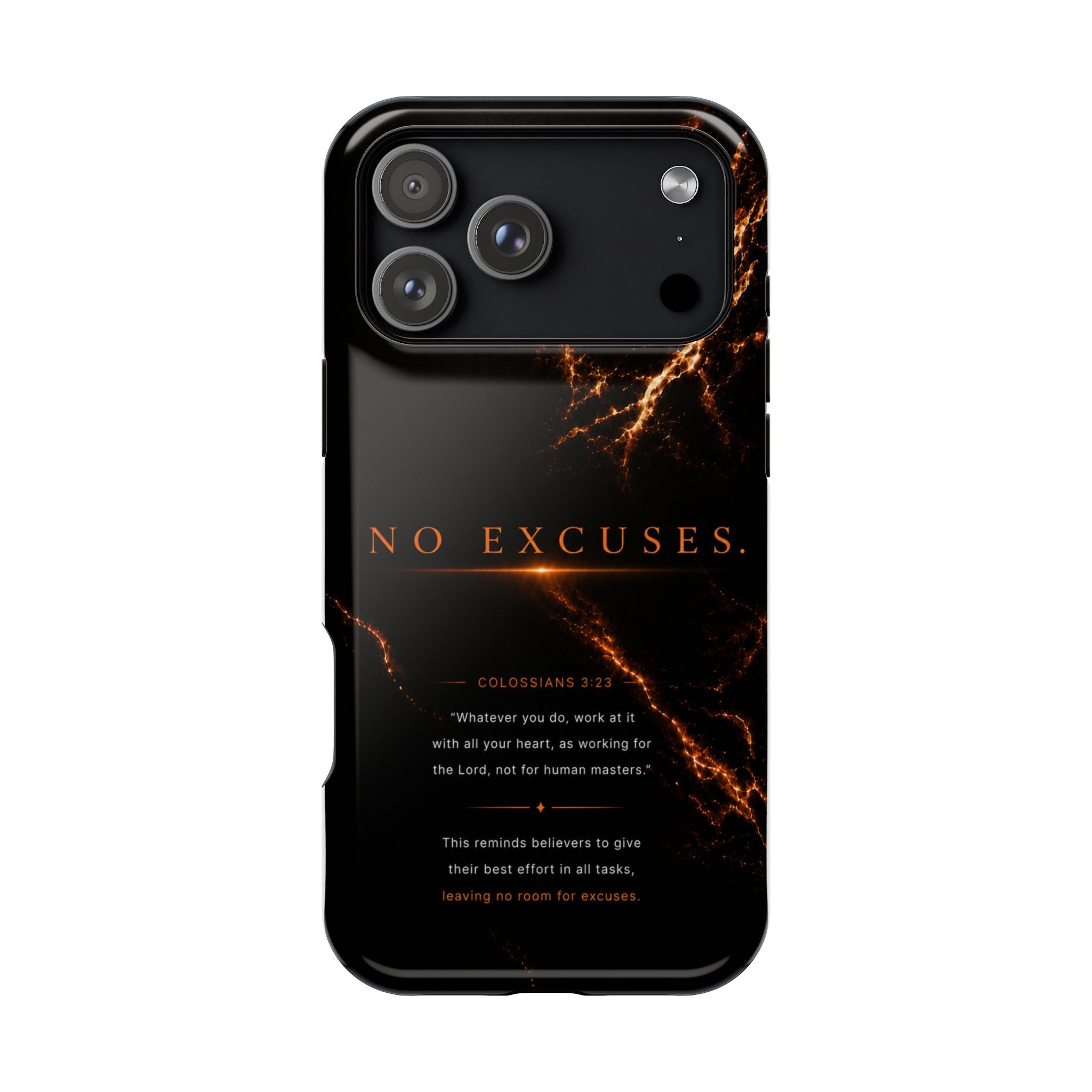 Phone Case for iPhone 17 / 16 / 15 / 14 Pro Max – Discipline | Black Marble Orange | MagSafe Compatible
