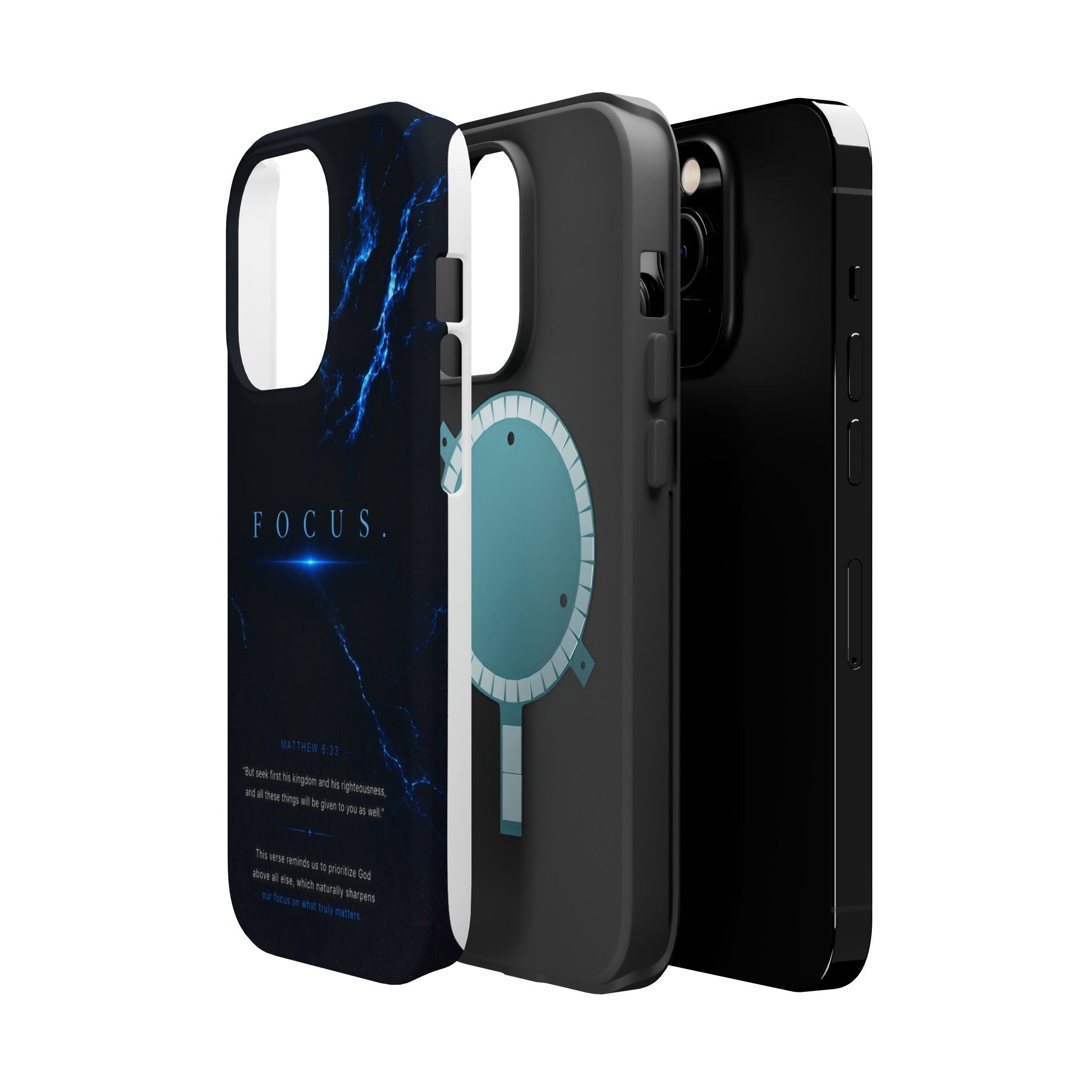 Phone Case for iPhone 17 / 16 / 15 / 14 Pro Max – Discipline | Black Marble Deep Blue | MagSafe Compatible