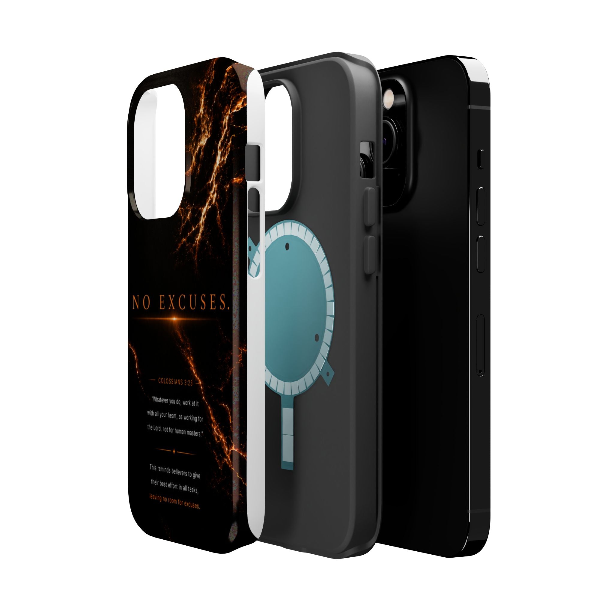 Phone Case for iPhone 17 / 16 / 15 / 14 Pro Max – Discipline | Black Marble Orange | MagSafe Compatible