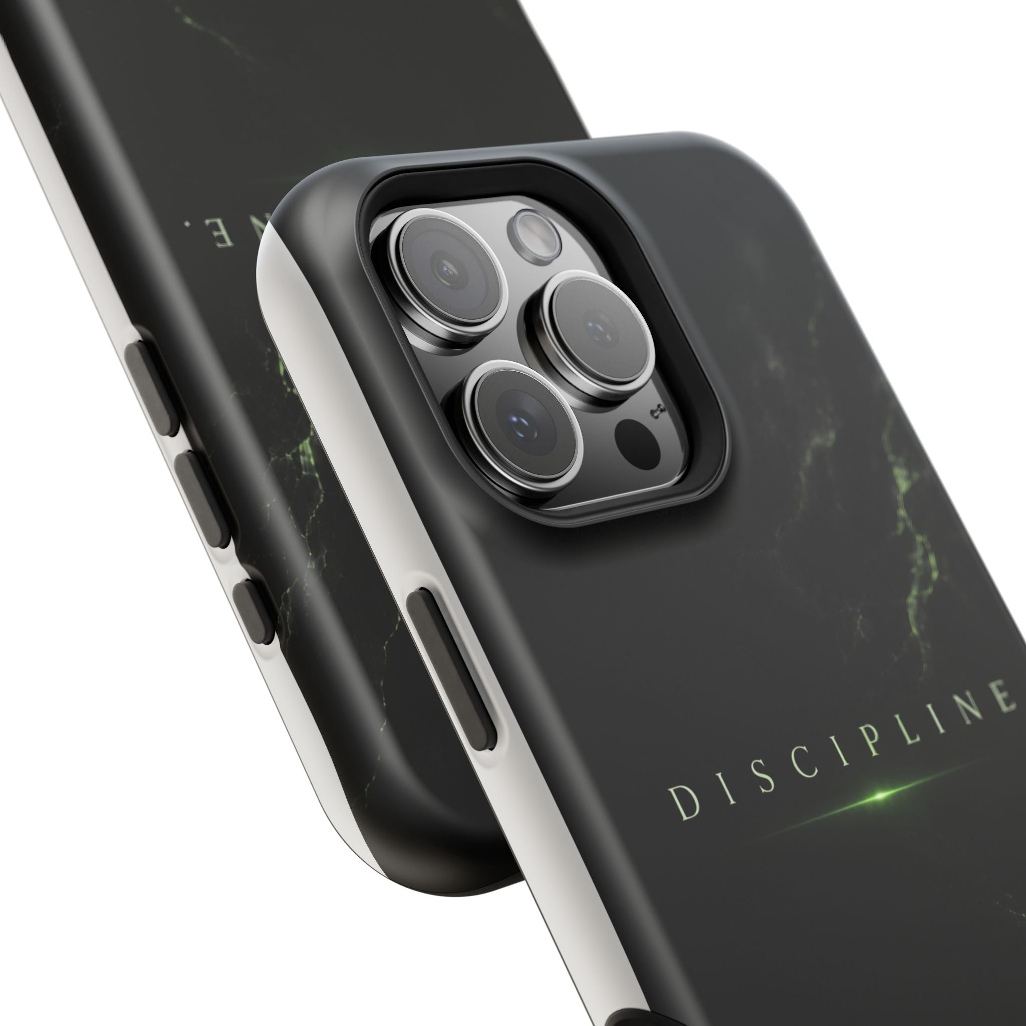 Phone Case for iPhone 17 / 16 / 15 / 14 Pro Max – Discipline | Black Marble Emerald Green | MagSafe Compatible