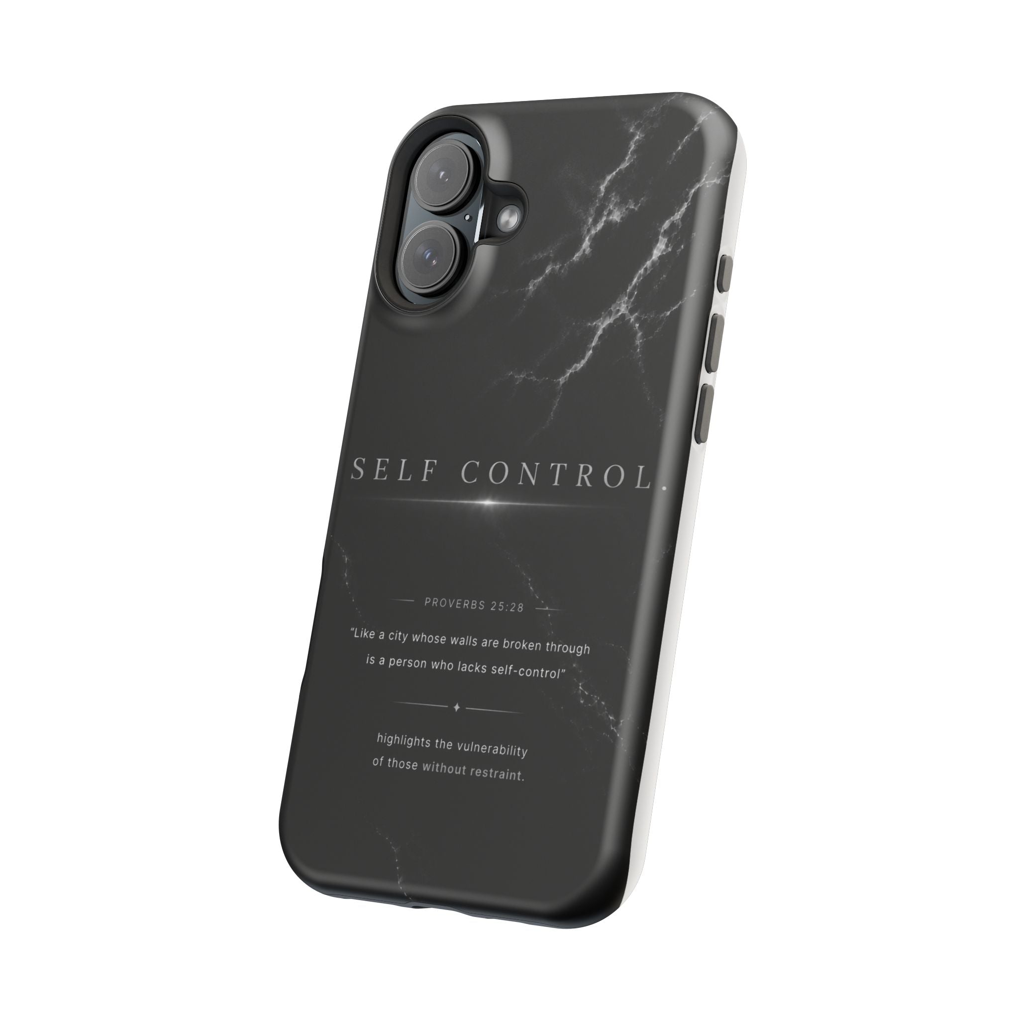Phone Case for iPhone 17 / 16 / 15 / 14 Pro Max – Discipline | Black Marble Monochrome | MagSafe Compatible