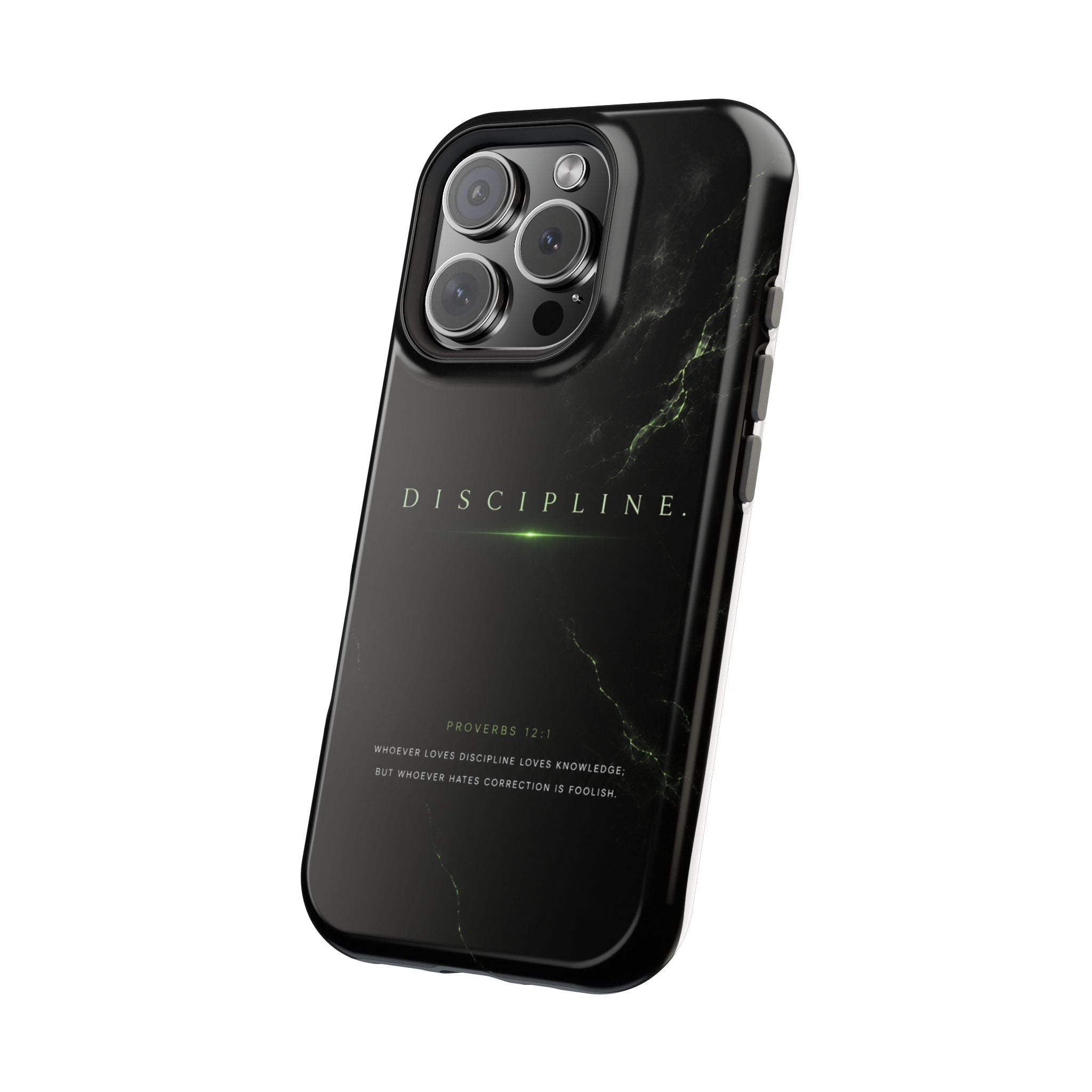 Phone Case for iPhone 17 / 16 / 15 / 14 Pro Max – Discipline | Black Marble Emerald Green | MagSafe Compatible