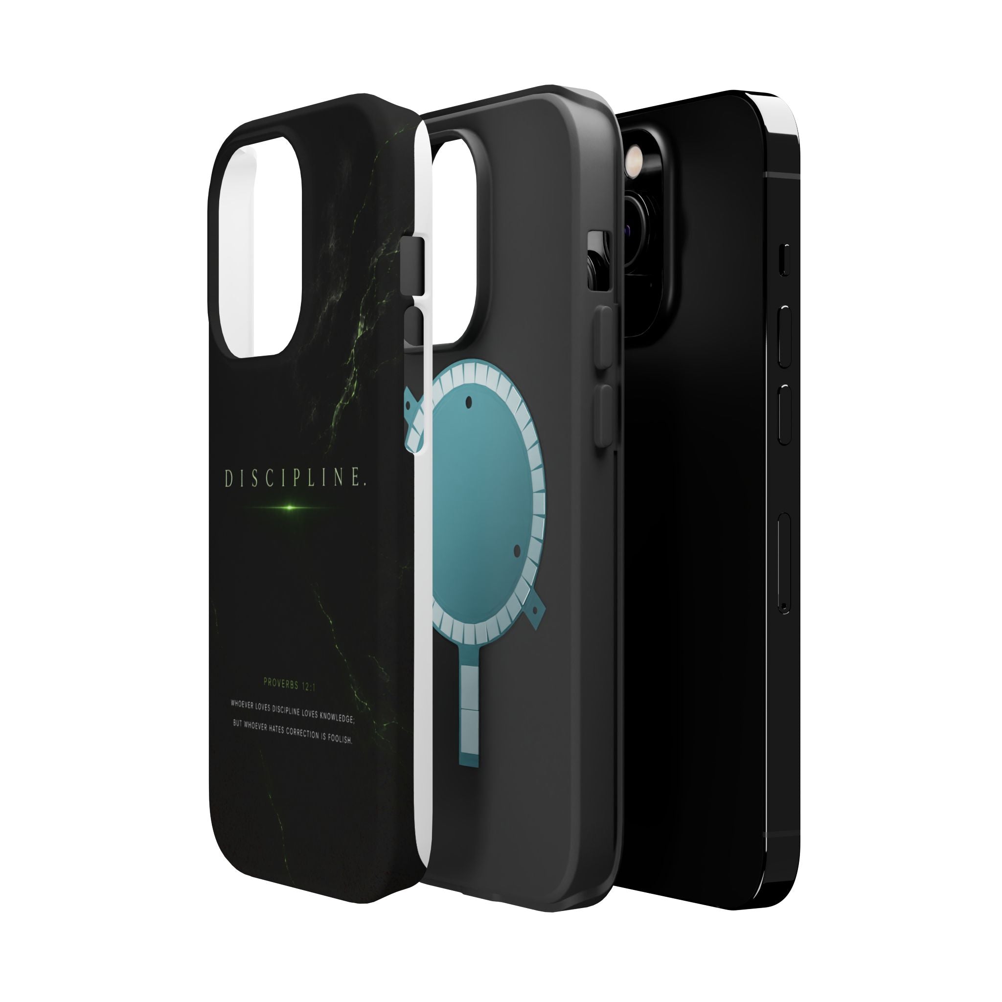 Phone Case for iPhone 17 / 16 / 15 / 14 Pro Max – Discipline | Black Marble Emerald Green | MagSafe Compatible