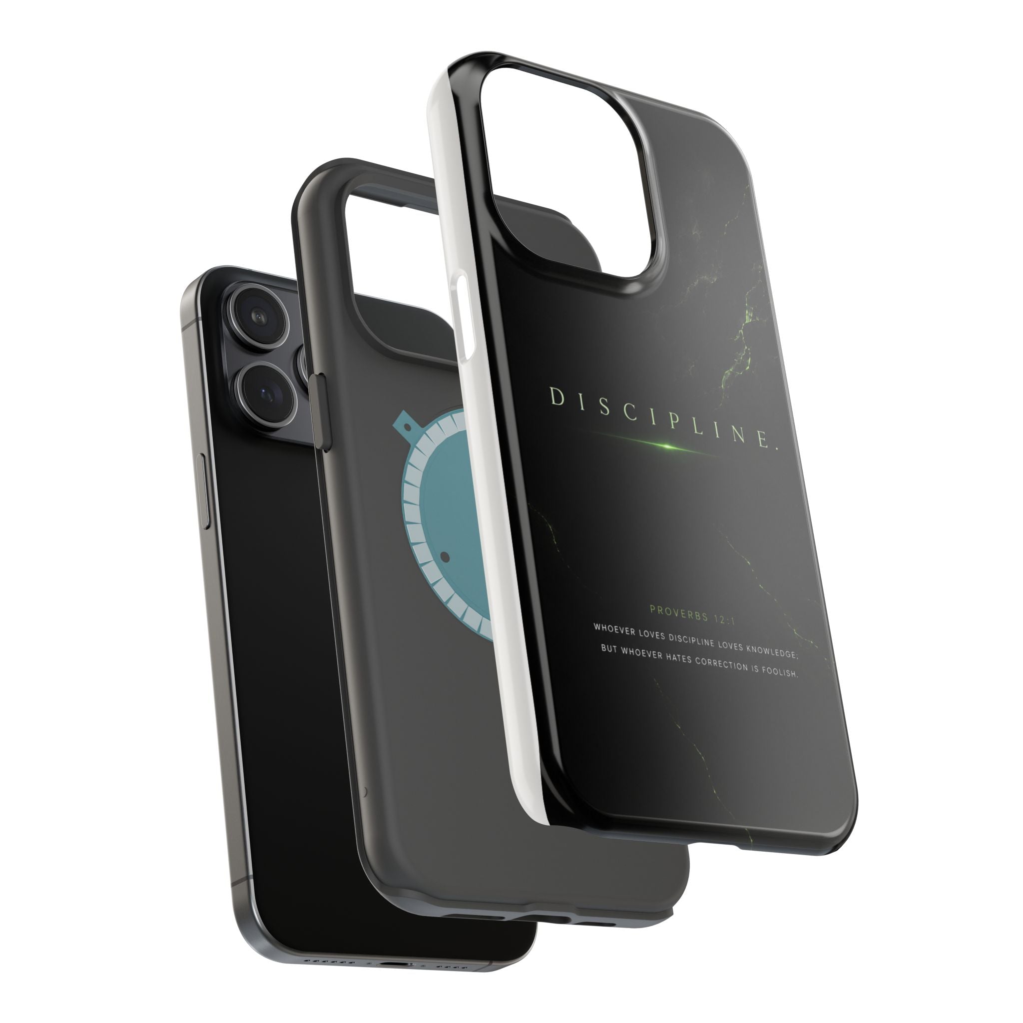 Phone Case for iPhone 17 / 16 / 15 / 14 Pro Max – Discipline | Black Marble Emerald Green | MagSafe Compatible