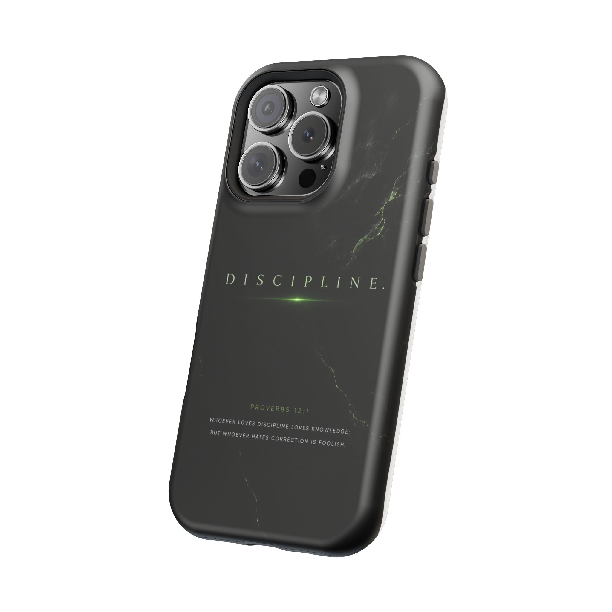 Phone Case for iPhone 17 / 16 / 15 / 14 Pro Max – Discipline | Black Marble Emerald Green | MagSafe Compatible