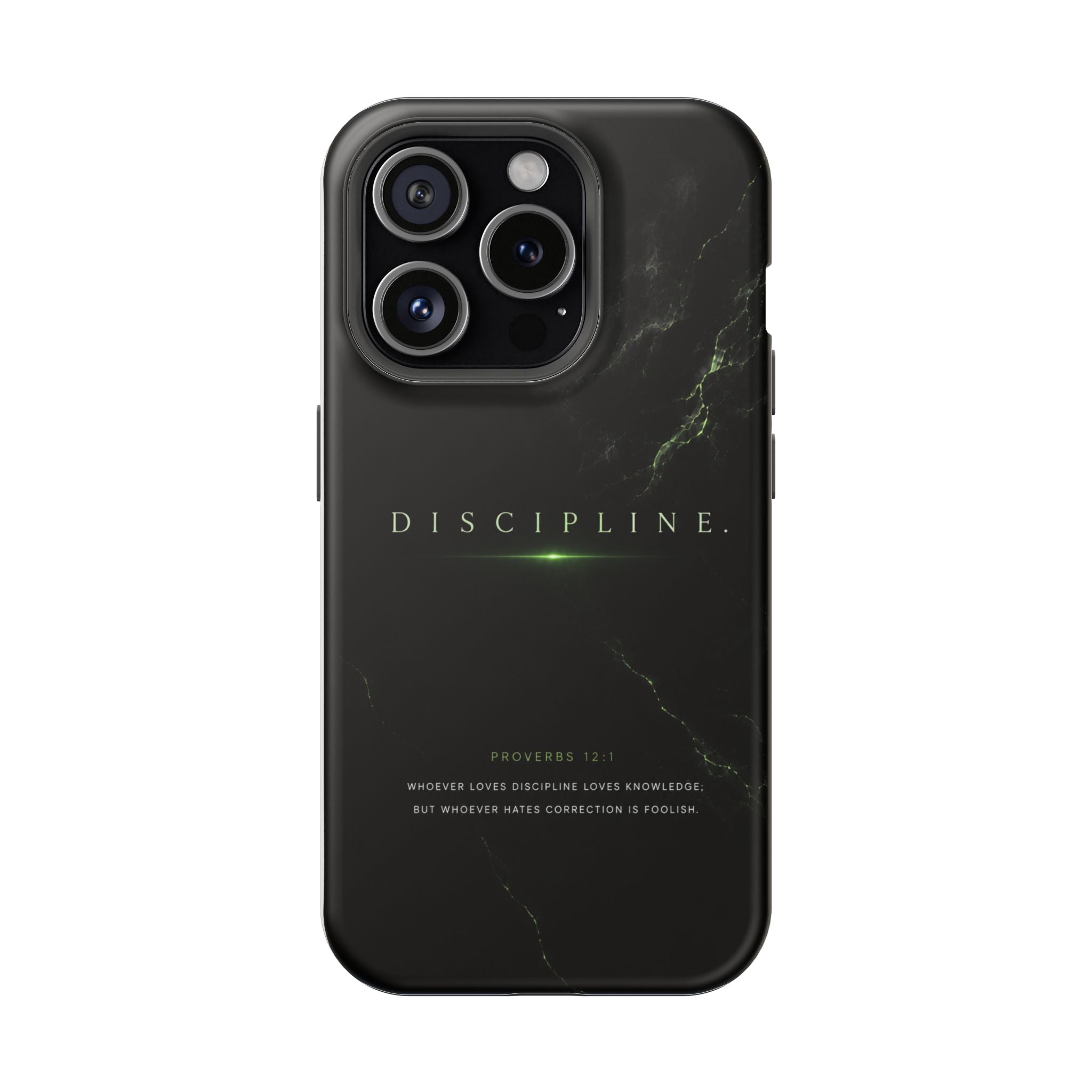 Phone Case for iPhone 17 / 16 / 15 / 14 Pro Max – Discipline | Black Marble Emerald Green | MagSafe Compatible