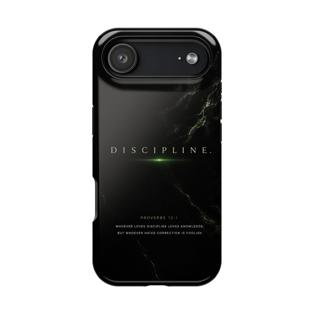 Phone Case for iPhone 17 / 16 / 15 / 14 Pro Max – Discipline | Black Marble Emerald Green | MagSafe Compatible