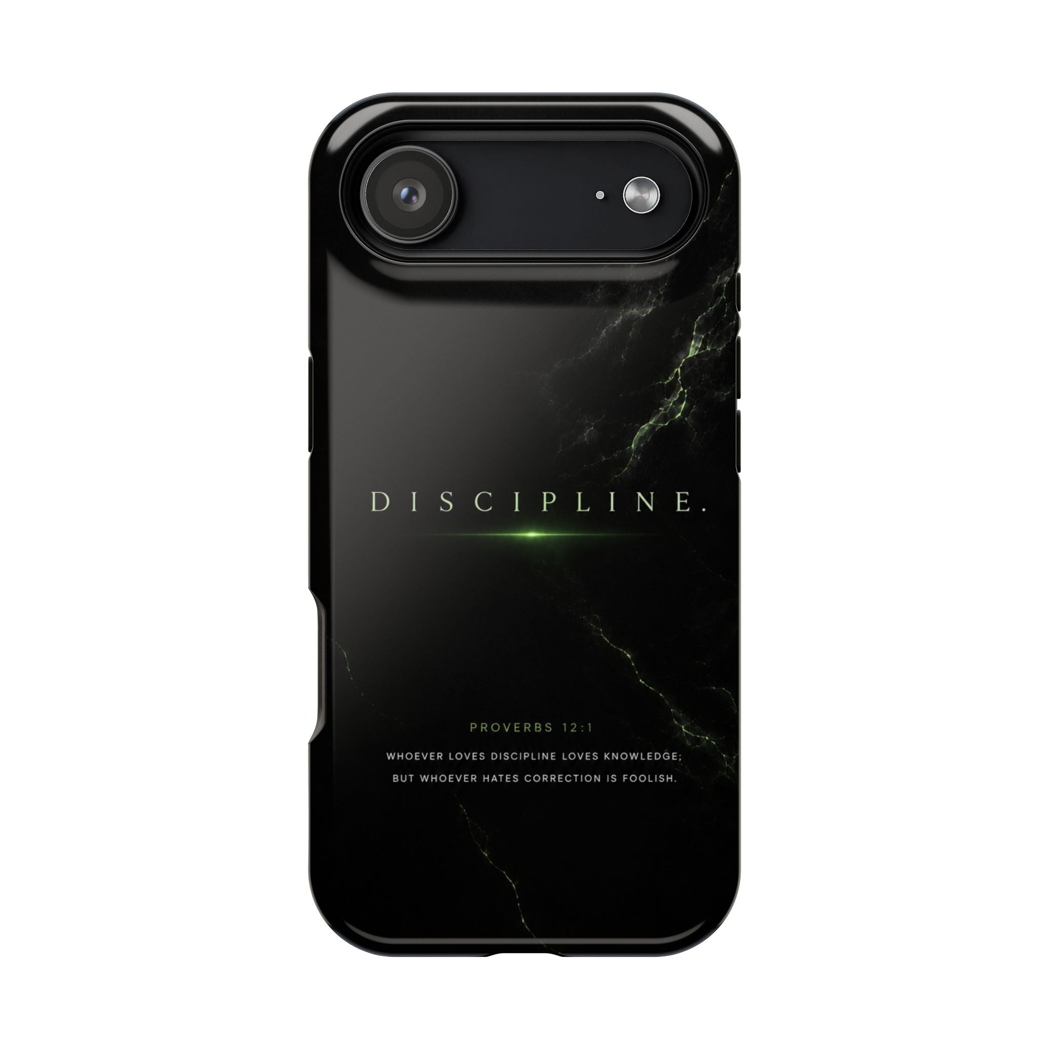 Phone Case for iPhone 17 / 16 / 15 / 14 Pro Max – Discipline | Black Marble Emerald Green | MagSafe Compatible