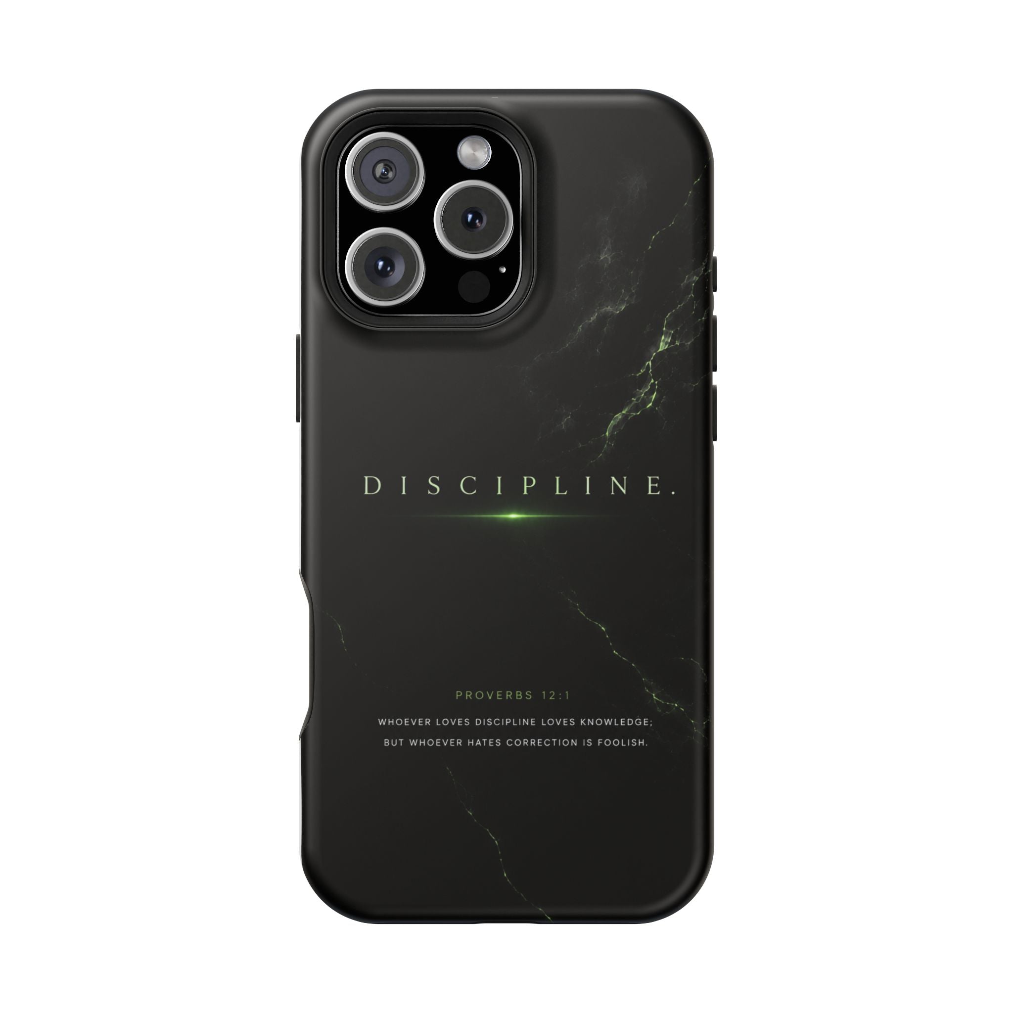 Phone Case for iPhone 17 / 16 / 15 / 14 Pro Max – Discipline | Black Marble Emerald Green | MagSafe Compatible