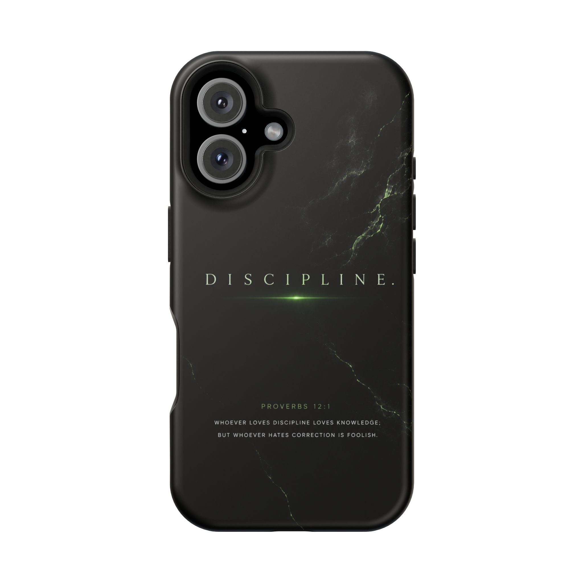 Phone Case for iPhone 17 / 16 / 15 / 14 Pro Max – Discipline | Black Marble Emerald Green | MagSafe Compatible