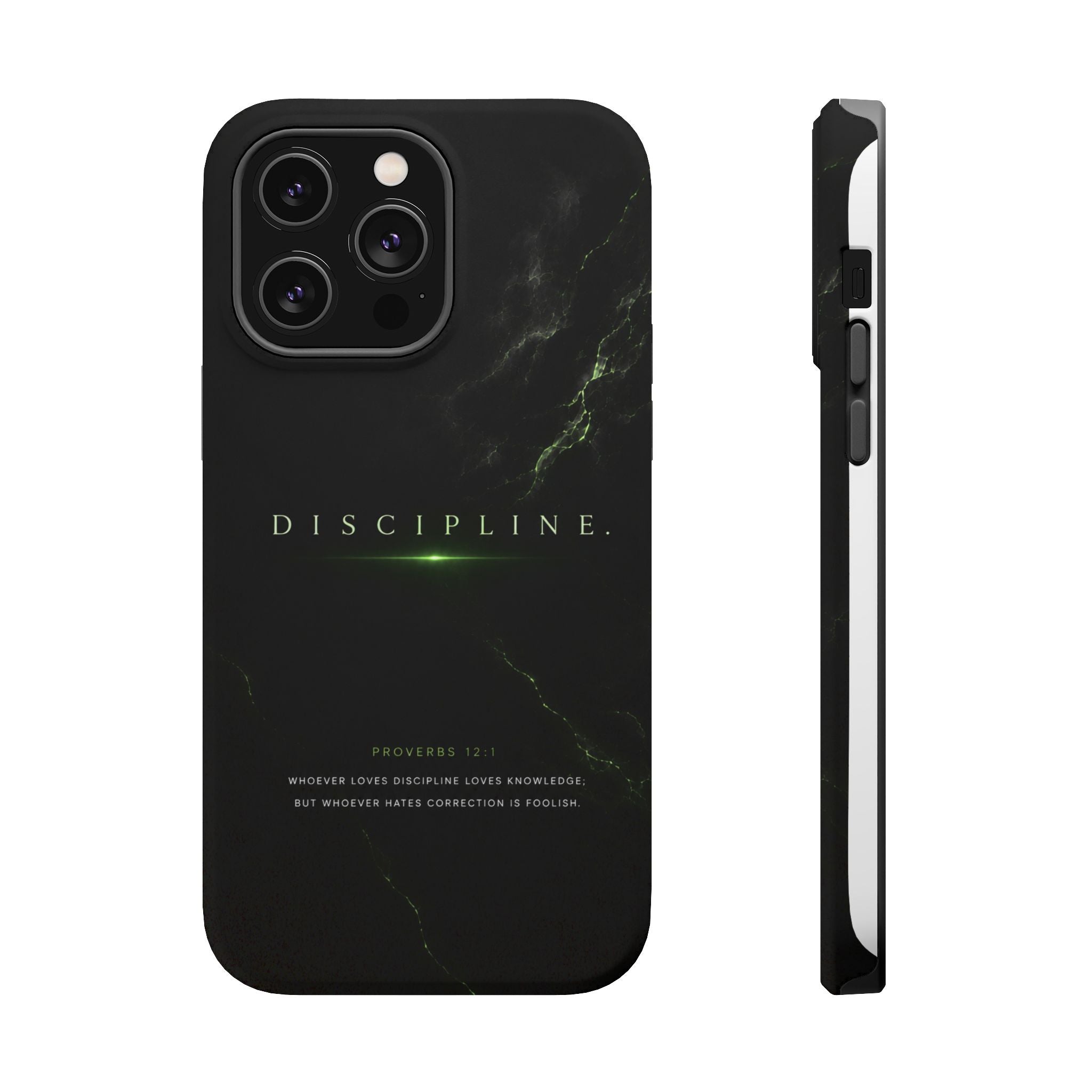 Phone Case for iPhone 17 / 16 / 15 / 14 Pro Max – Discipline | Black Marble Emerald Green | MagSafe Compatible