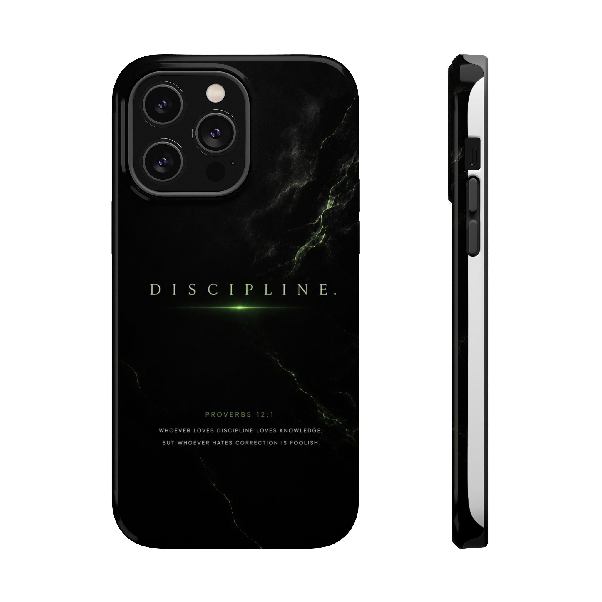 Phone Case for iPhone 17 / 16 / 15 / 14 Pro Max – Discipline | Black Marble Emerald Green | MagSafe Compatible