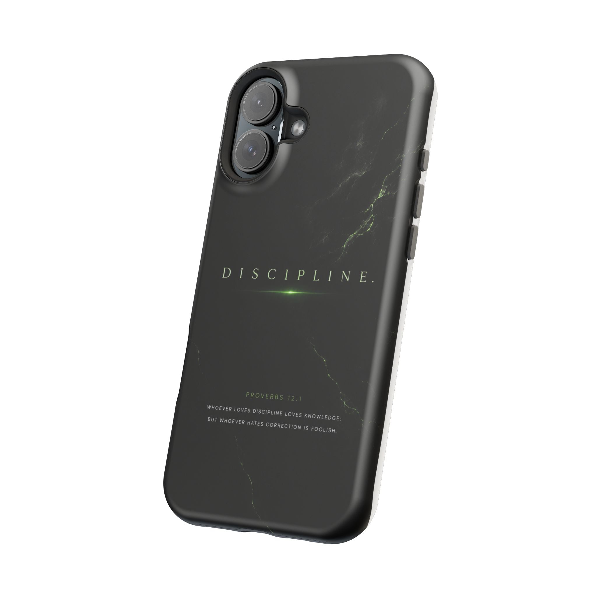 Phone Case for iPhone 17 / 16 / 15 / 14 Pro Max – Discipline | Black Marble Emerald Green | MagSafe Compatible
