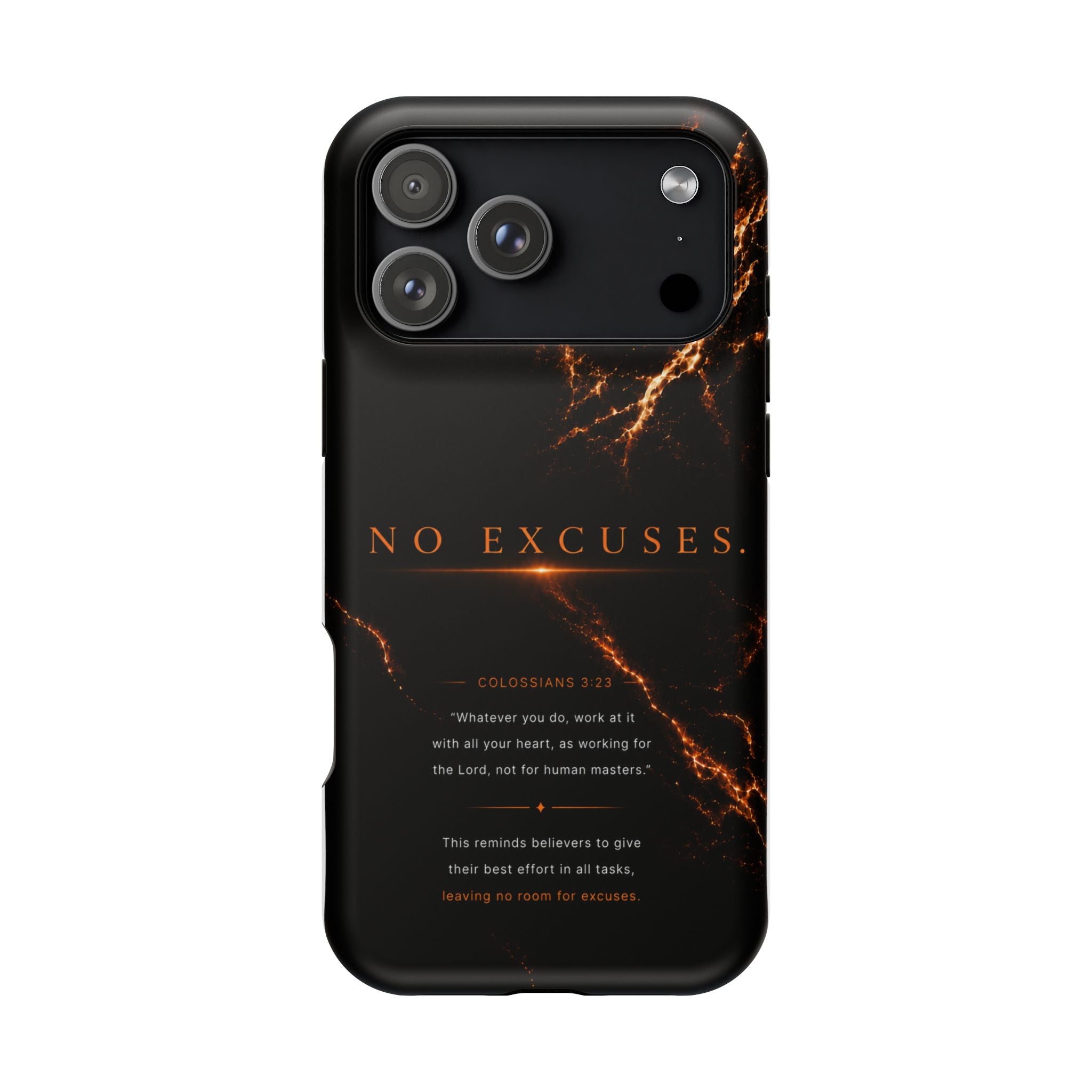 Phone Case for iPhone 17 / 16 / 15 / 14 Pro Max – Discipline | Black Marble Orange | MagSafe Compatible