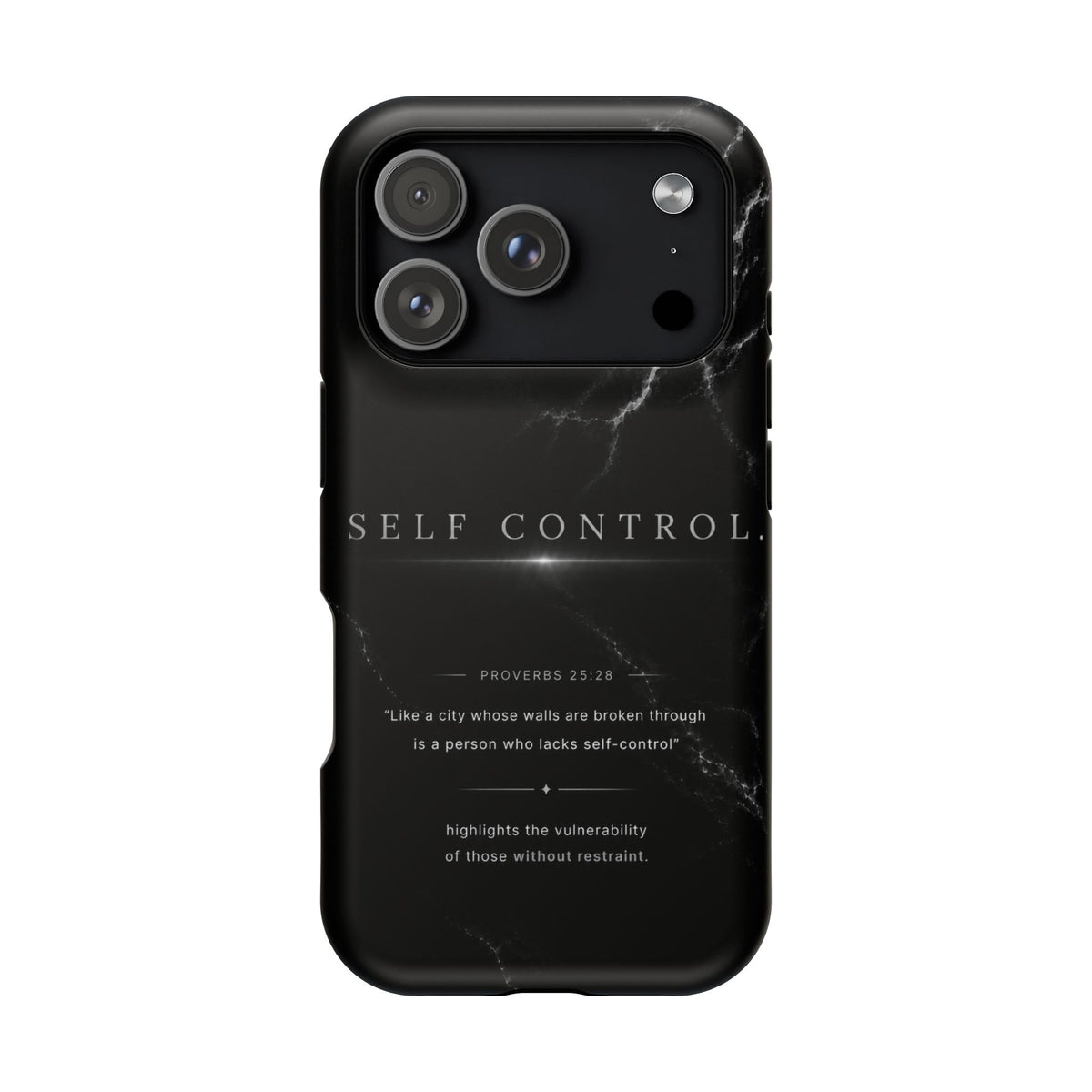 Phone Case for iPhone 17 / 16 / 15 / 14 Pro Max – Discipline | Black Marble Monochrome | MagSafe Compatible