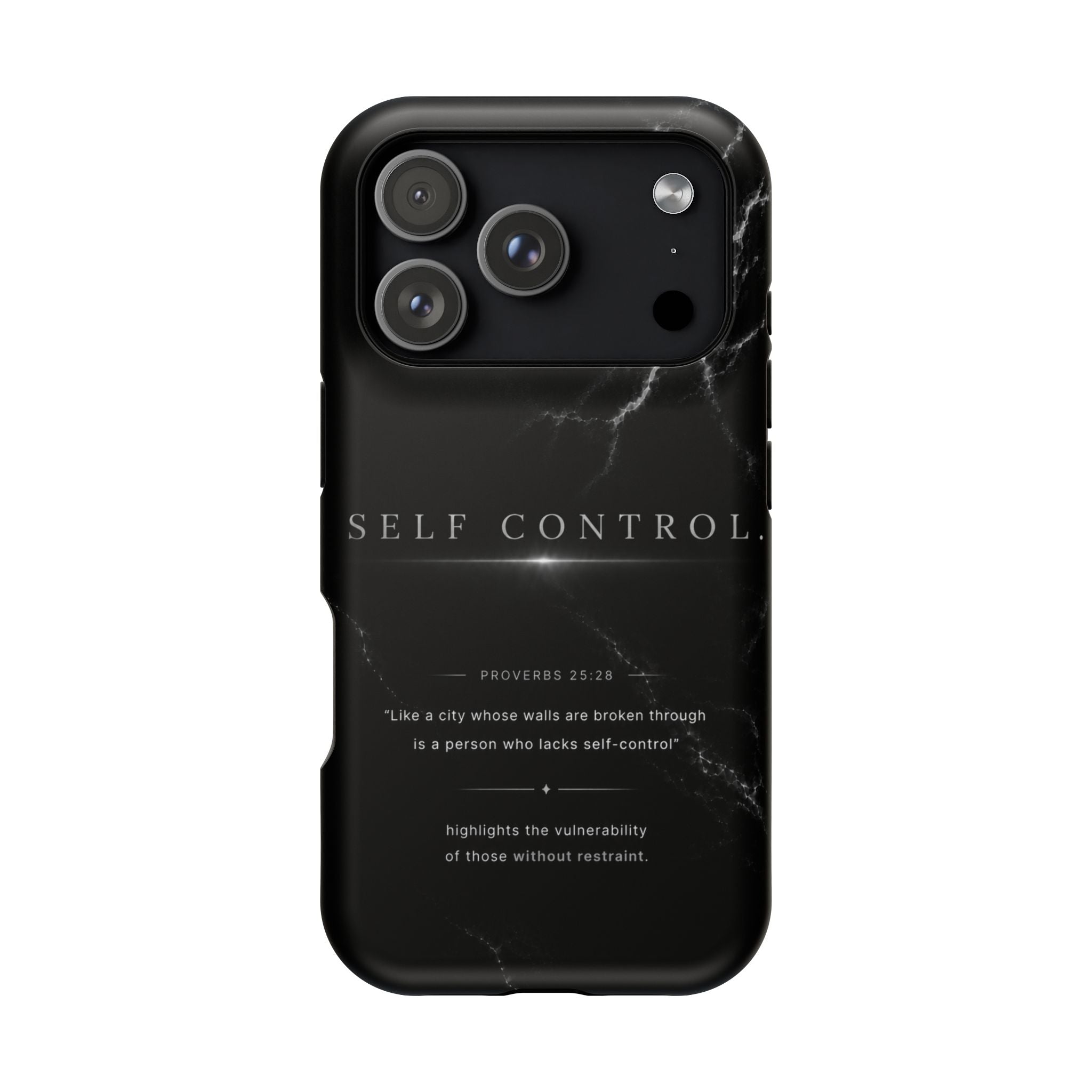Phone Case for iPhone 17 / 16 / 15 / 14 Pro Max – Discipline | Black Marble Monochrome | MagSafe Compatible