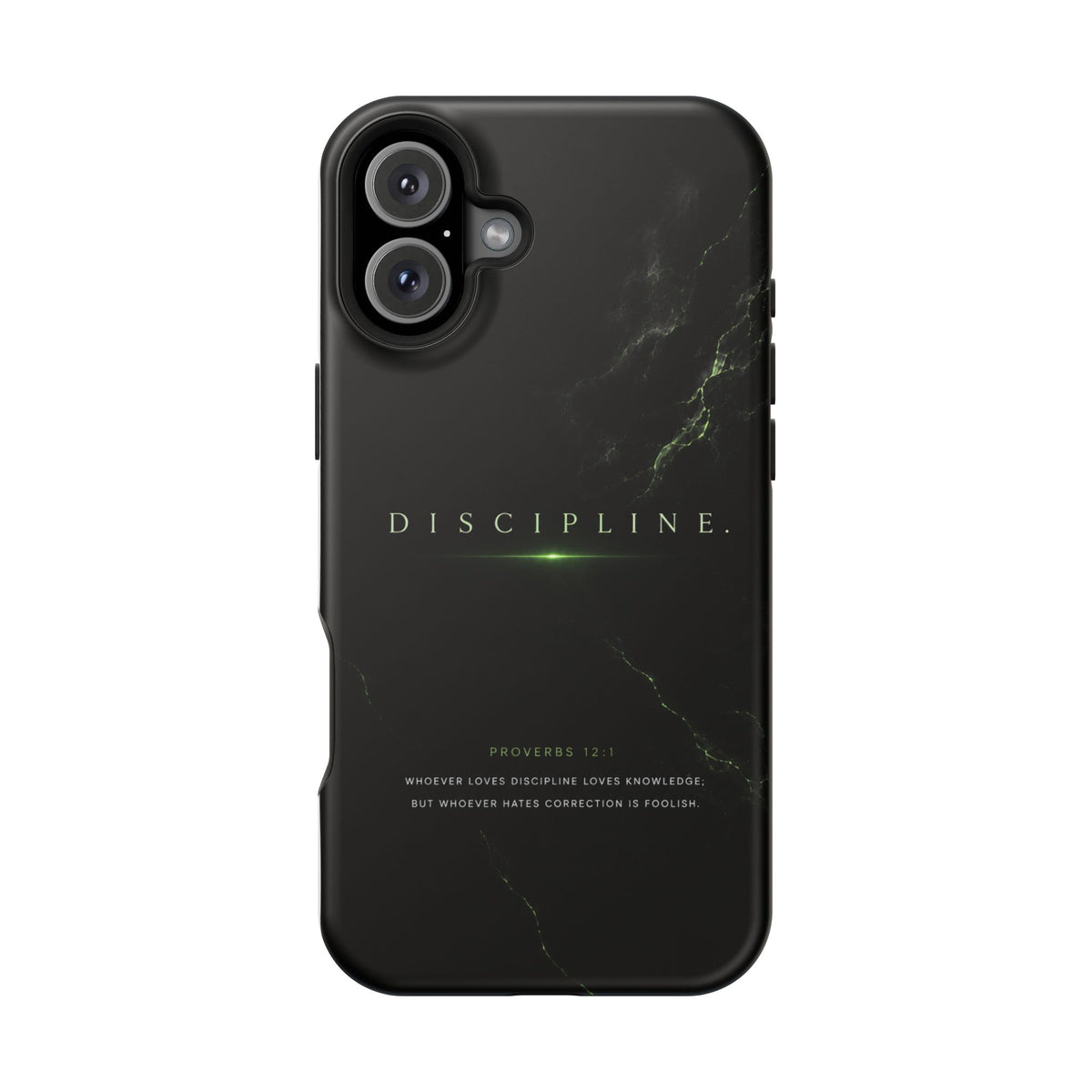 Phone Case for iPhone 17 / 16 / 15 / 14 Pro Max – Discipline | Black Marble Emerald Green | MagSafe Compatible