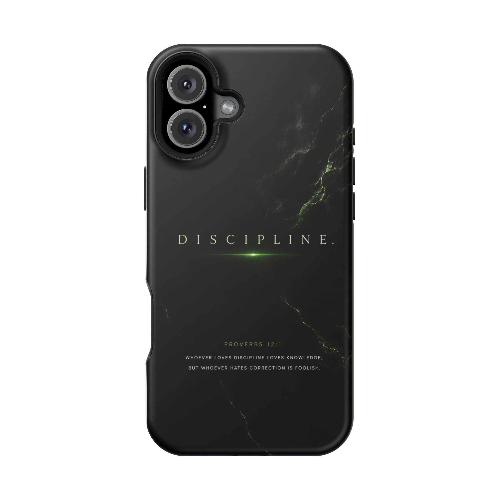 Phone Case for iPhone 17 / 16 / 15 / 14 Pro Max – Discipline | Black Marble Emerald Green | MagSafe Compatible
