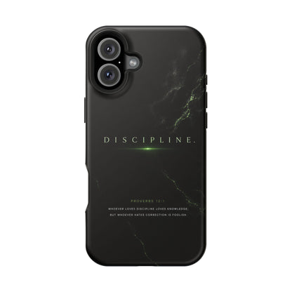 Phone Case for iPhone 17 / 16 / 15 / 14 Pro Max – Discipline | Black Marble Emerald Green | MagSafe Compatible