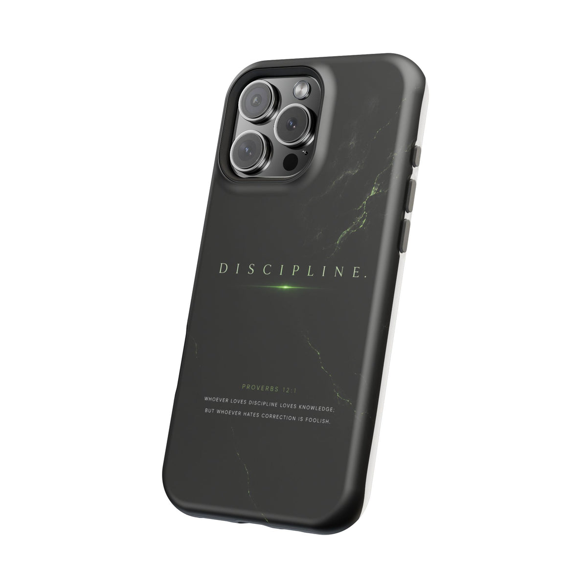 Phone Case for iPhone 17 / 16 / 15 / 14 Pro Max – Discipline | Black Marble Emerald Green | MagSafe Compatible