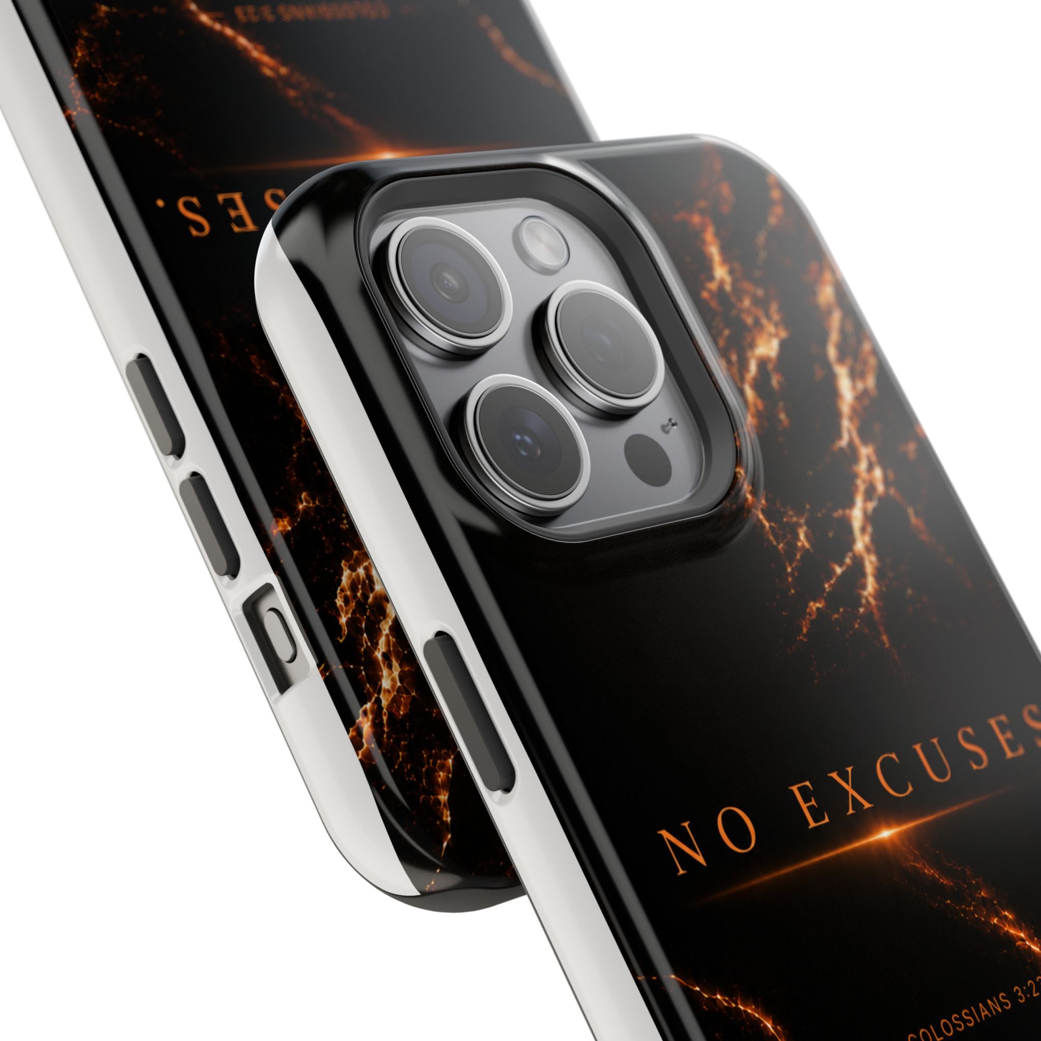Phone Case for iPhone 17 / 16 / 15 / 14 Pro Max – Discipline | Black Marble Orange | MagSafe Compatible