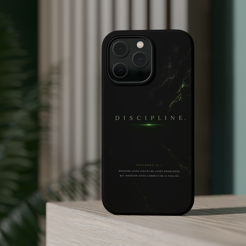 Phone Case for iPhone 17 / 16 / 15 / 14 Pro Max – Discipline | Black Marble Emerald Green | MagSafe Compatible