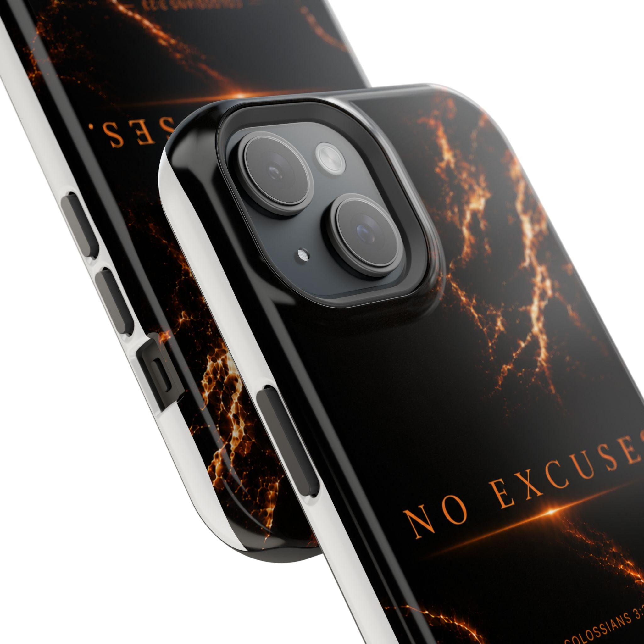 Phone Case for iPhone 17 / 16 / 15 / 14 Pro Max – Discipline | Black Marble Orange | MagSafe Compatible