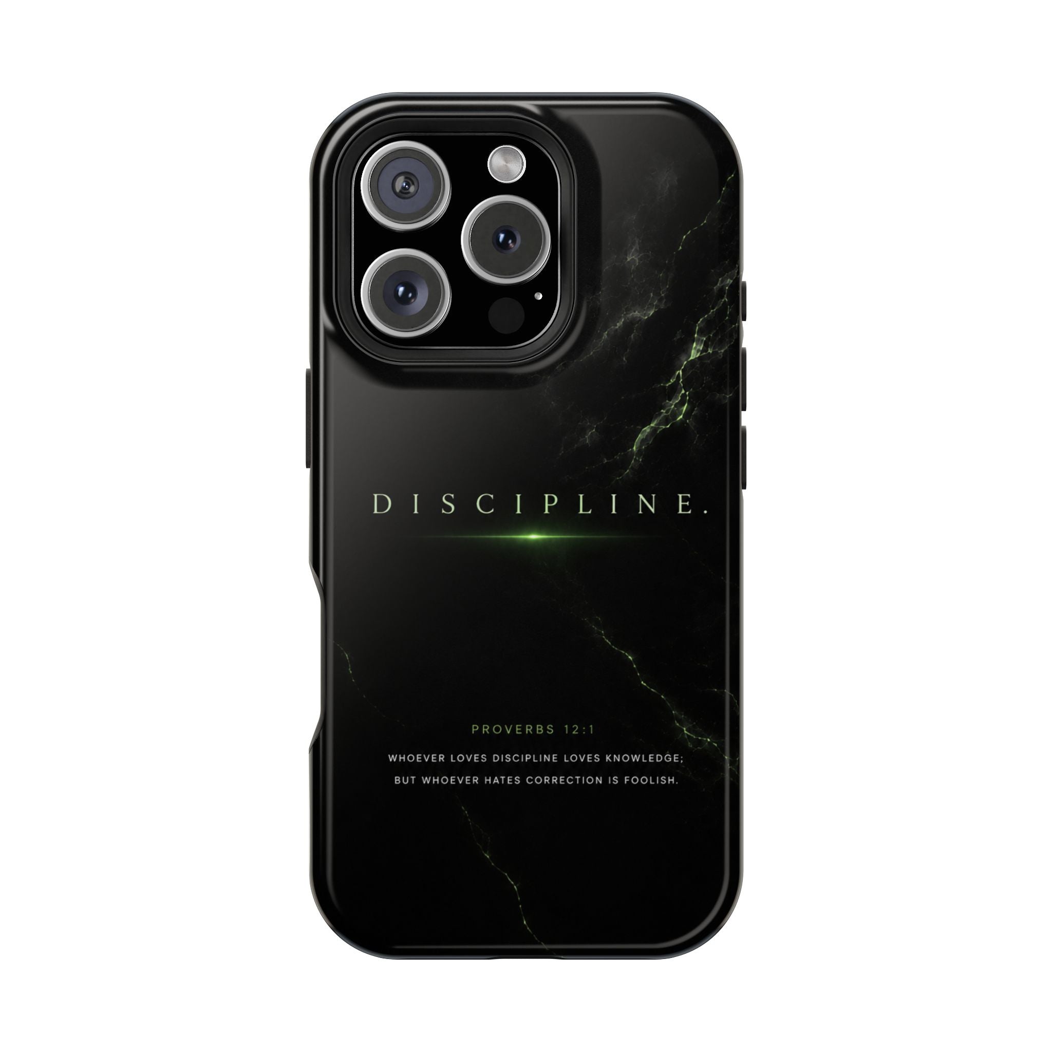 Phone Case for iPhone 17 / 16 / 15 / 14 Pro Max – Discipline | Black Marble Emerald Green | MagSafe Compatible
