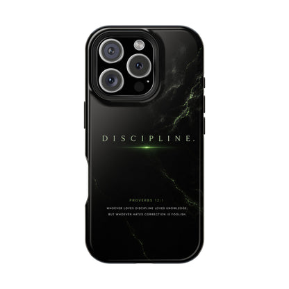 Phone Case for iPhone 17 / 16 / 15 / 14 Pro Max – Discipline | Black Marble Emerald Green | MagSafe Compatible