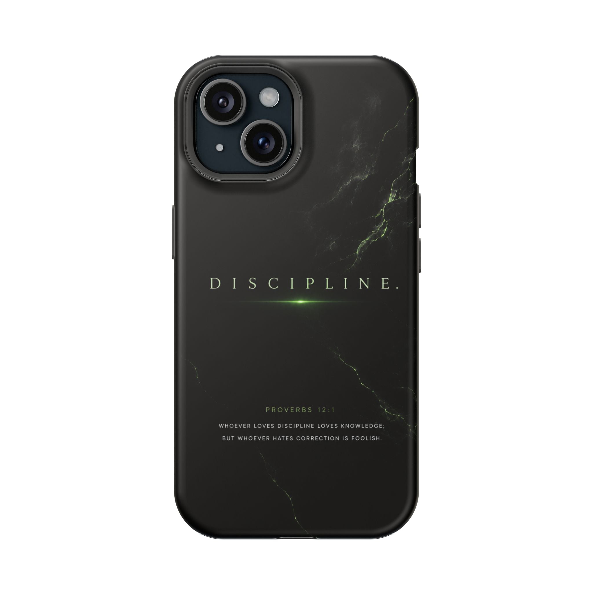 Phone Case for iPhone 17 / 16 / 15 / 14 Pro Max – Discipline | Black Marble Emerald Green | MagSafe Compatible