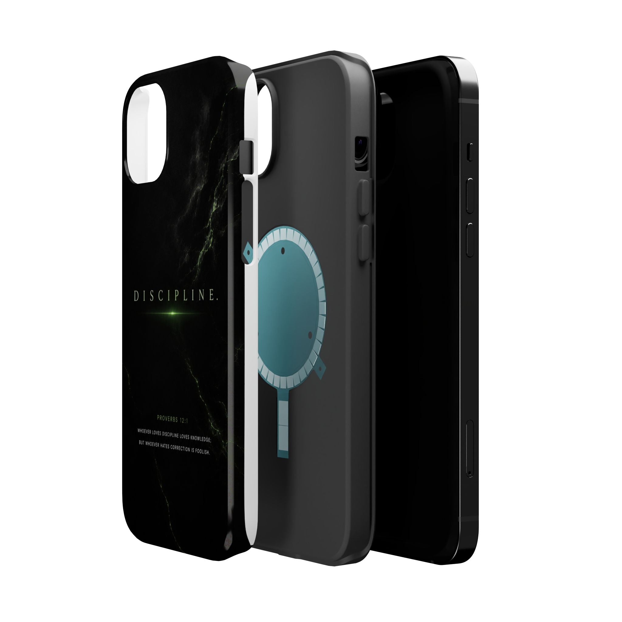 Phone Case for iPhone 17 / 16 / 15 / 14 Pro Max – Discipline | Black Marble Emerald Green | MagSafe Compatible