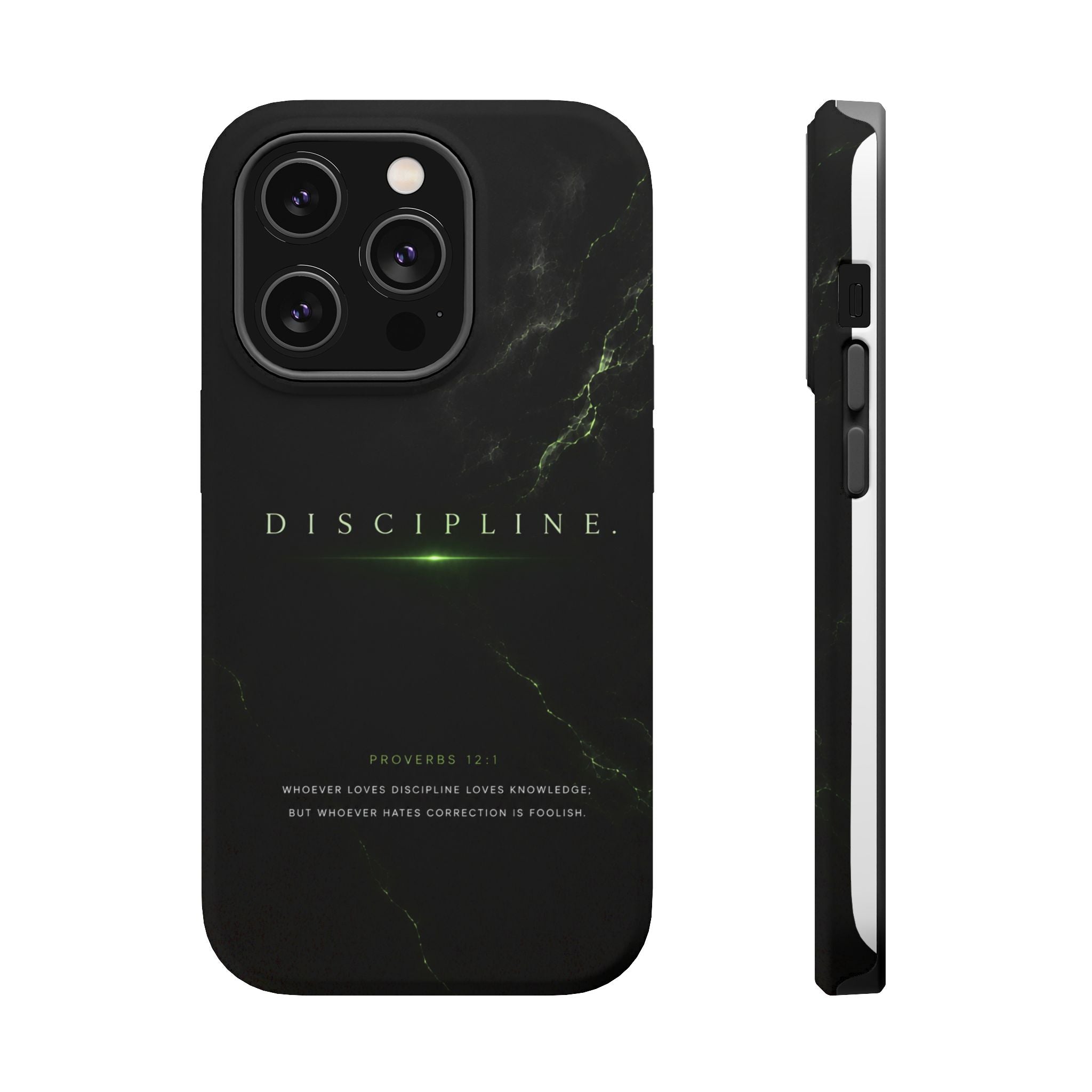 Phone Case for iPhone 17 / 16 / 15 / 14 Pro Max – Discipline | Black Marble Emerald Green | MagSafe Compatible