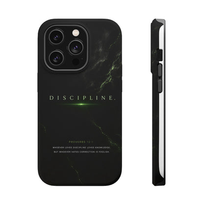 Phone Case for iPhone 17 / 16 / 15 / 14 Pro Max – Discipline | Black Marble Emerald Green | MagSafe Compatible
