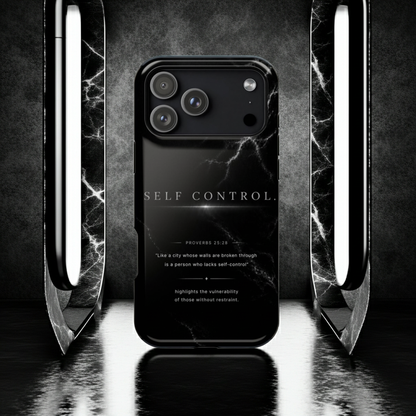 Phone Case for iPhone 17 / 16 / 15 / 14 Pro Max – Discipline | Black Marble Monochrome | MagSafe Compatible